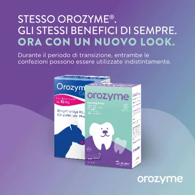 Orozyme. Stessi vantaggi, nuovo design. Entrambe le confezioni possono essere utilizzate durante il periodo di transizione.