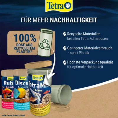 Tetra etetődobozok: 100%-ban újrahasznosított műanyagból készült doboz, újrahasznosított anyagok, kevesebb anyagfelhasználás, legmagasabb csomagolási minőség az optimális eltarthatóságért. Tetra etetődobozok: 100%-ban újrahasznosított műanyagból készült doboz, újrahasznosított anyagok, kevesebb anyagfelhasználás, legmagasabb csomagolási minőség az optimális eltarthatóságért.