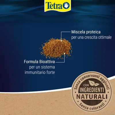 Tetra. Miscela proteica per una crescita ottimale, formula bioattiva per un sistema immunitario forte, con componenti naturali, senza additivi né coloranti. Tetra. Miscela proteica per una crescita ottimale, formula bioattiva per un sistema immunitario forte, con componenti naturali, senza additivi né coloranti.
