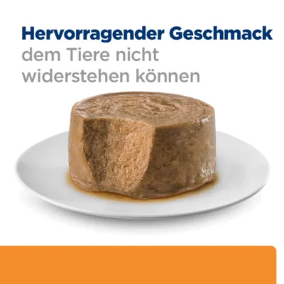 Hervorragender Geschmack, dem Tiere nicht widerstehen können. Nassfutterportion auf weißem Teller. Hervorragender Geschmack, dem Tiere nicht widerstehen können. Nassfutterportion auf weißem Teller.