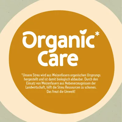 Organic Care. Unsere Streu wird aus Weizenfasern organischen Ursprungs hergestellt, ist biologisch abbaubar und hilft durch Nutzung von Nebenprodukten Ressourcen zu schonen.