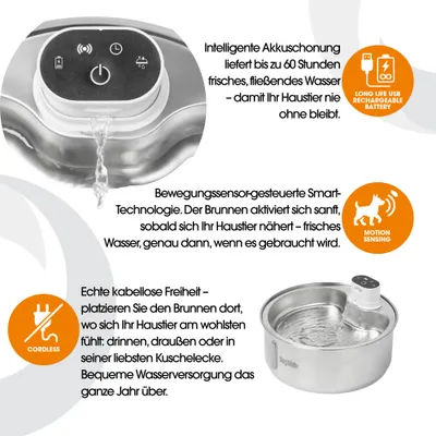 Dog Mate Trinkbrunnen Edelstahl Wireless - 8 L Dog Mate Trinkbrunnen Edelstahl Wireless - 8 L