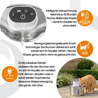 Cat Mate Trinkbrunnen Edelstahl, drahtlos - 2,2 L Cat Mate Trinkbrunnen Edelstahl, drahtlos - 2,2 L