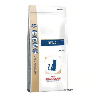 Royal Canin Veterinary Diet RENAL Feline -kuivaruokapakkaus, näkyvissä kissan siluetti ja tekstit: VETERINARY EXCLUSIVE, RENAL, FELINE, ROYAL CANIN VETERINARY DIET