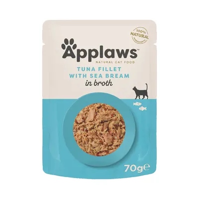 Applaws Natural Cat Food, filet z tuńczyka z doradą w bulionie, 100% naturalnych składników, 70g.
