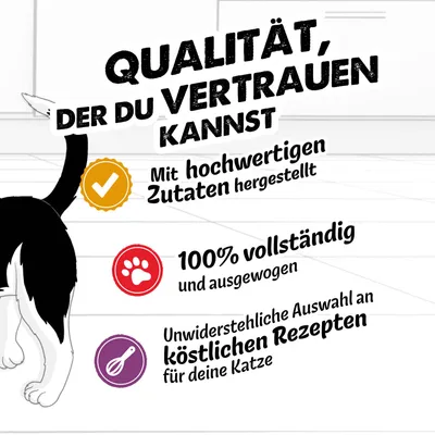 Qualité à laquelle vous pouvez faire confiance. Élaboré avec des ingrédients de haute qualité. 100 % complet et équilibré. Un choix irrésistible de délicieuses recettes pour votre chat.