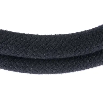 Black braided rope with textured surface, suitable for various applications.