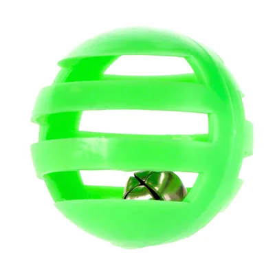 Vihreä muovipallo, jossa avoimet raidat ja sisäänrakennettu metallikello.