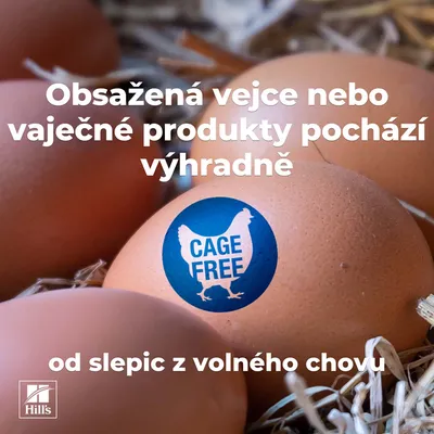 Obsiahnuté vajcia alebo vaječné produkty pochádzajú výhradne od sliepok z voľného chovu. Bez klietok. Hill's. Obsiahnuté vajcia alebo vaječné produkty pochádzajú výhradne od sliepok z voľného chovu. Bez klietok. Hill's.