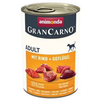 Animonda GranCarno Adult naudalla ja siipikarjalla, 100 % tuoreita ainesosia, ilman viljaa ja gluteenia.