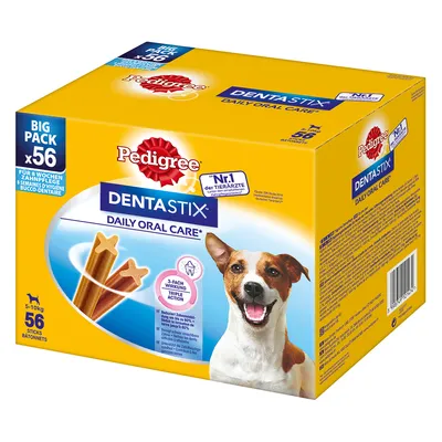 Pedigree Dentastix Daily Oral Care, veliko pakiranje s 56 štapića za pse od 5-10 kg. Trostruko djelovanje: smanjuje zubni kamenac, čisti zube, podržava zdrave desni.