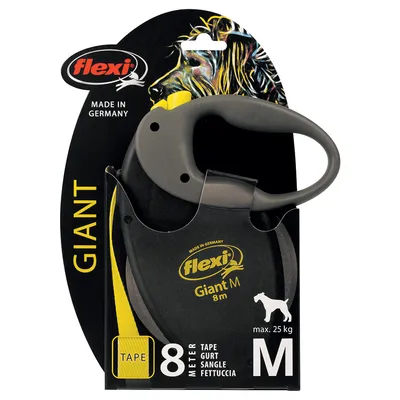 flexi Giant M 8 m szalagos póráz, max. 25 kg, Made in Germany, sárga-fekete csomagolásban, méret: M