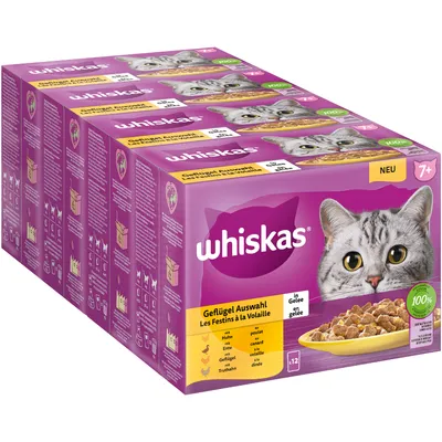 Whiskas Poultry Selection in jelly, for cats aged 7+. 12 pouches with chicken, duck, turkey. 100% balanced nutrition, NEW labelled.
