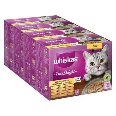 Whiskas Pure Delight Geflügel Ragout in Gelee, Multipack mit 12 Portionsbeuteln. Sorten: Huhn, Truthahn, Geflügel, Ente. Neu gekennzeichnet.
