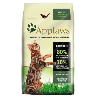Applaws hrana za odrasle mačke, piščanec z jagnjetino, brez žit, 80 % proste reje piščanca, 20 % zelenjave in naravni izvlečki, hipoalergena, pakiranje 400 g.
