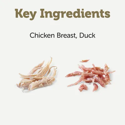 Main ingredients: chicken breast and duck, shown with images of the ingredients.