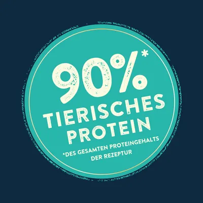 90% tierisches Protein, des gesamten Proteingehalts der Rezeptur.