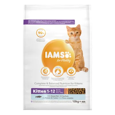 IAMS for Vitality kissanruoka pennuille 1–12 kuukautta, merikala, 10 kg. 90 % eläinproteiinia. Tukee tervettä kasvua, aivojen kehitystä ja kirkkaita silmiä.