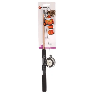 Flamingo cat dangler, rod toy with orange fish pendant, length: 75 cm.