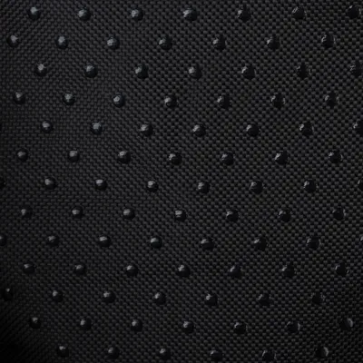 Nahaufnahme eines schwarzen, strukturierten Materials mit kleinen erhabenen Punkten. Materialdetails für Produktbeschreibung.