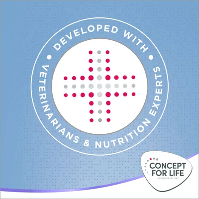 Texte en anglais : Developed with veterinarians & nutrition experts. Concept for Life Caring Every Day.