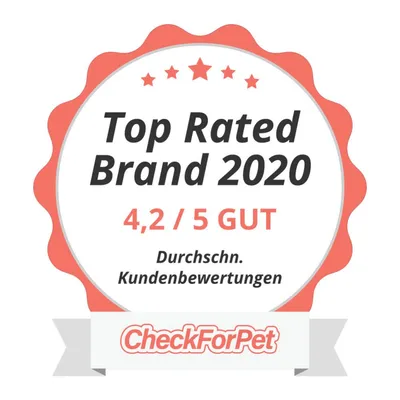 Top Rated Brand 2020, 4,2 von 5 GUT, durchschnittliche Kundenbewertungen, CheckForPet