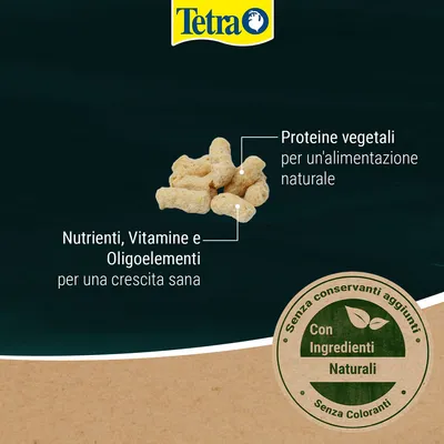 Tetra. Proteine vegetali per un'alimentazione naturale. Nutrienti, vitamine e oligoelementi per una crescita sana. Senza conservanti aggiunti, con ingredienti naturali, senza coloranti.