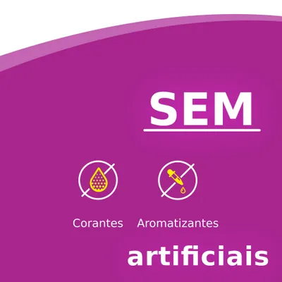 SEM corantes artificiais, SEM aromatizantes artificiais. Texto visível: 'SEM', 'Corantes', 'Aromatizantes', 'artificiais'.