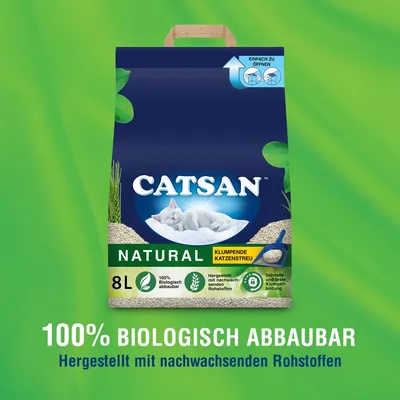 Catsan Natural klumpende Katzenstreu, 8L. 100% biologisch abbaubar, hergestellt mit nachwachsenden Rohstoffen. Schnelle und feste Klumpenbildung.