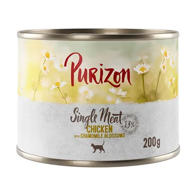 Purizon Single Meat kuracie s kvetmi harmančeka, 200g konzerva, 13 % kvalitného mäsa a živočíšnych zložiek.