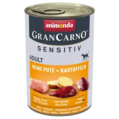 Animonda GranCarno Sensitiv Adult, pura tacchino e patate. 100% ingredienti freschi, senza cereali, senza glutine, Made in Germany.