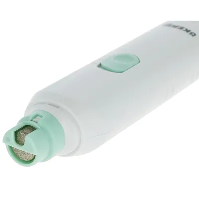 Elektrische Nagelfeile mit grünem Schutzaufsatz und Schleifkopf, geeignet für präzises Kürzen von Tiernägeln.