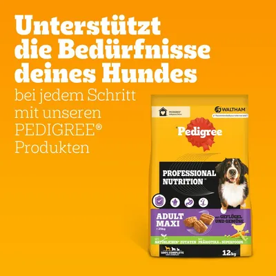 Pedigree Professional Nutrition Adult Maxi s peradi i povrćem, 12 kg. Podržava potrebe vašeg psa u svakoj fazi s prirodnim sastojcima, prebioticima i superhranom.