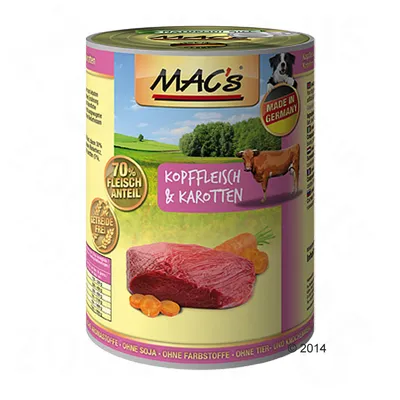 MAC's Kopffleisch & Karotten, 70% Fleischanteil, getreidefrei, Made in Germany, ohne Soja, ohne Farbstoffe, ohne Tier- und Knochenmehl.