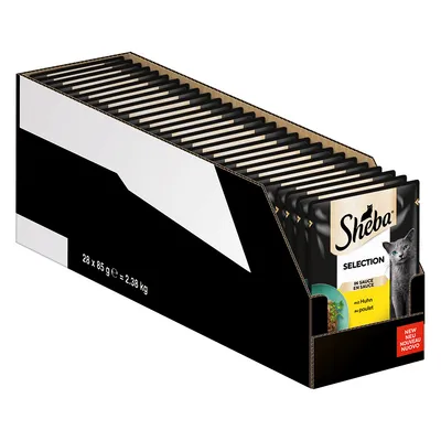 Sheba Selection in Sauce mit Huhn, Packung mit 28 x 85 g, Gesamtgewicht 2,38 kg. Neues Produkt.
