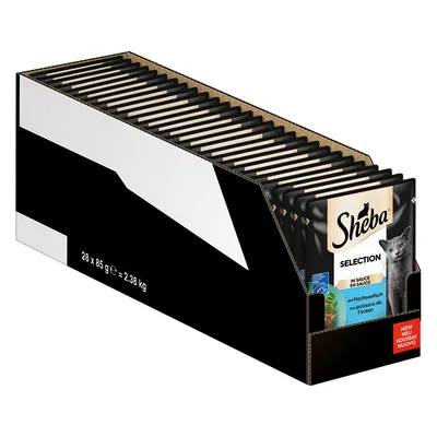 Sheba Selection in Sauce, mit Hochseefisch. Verpackungseinheit: 28 x 85 g = 2,38 kg. Neues Produkt.