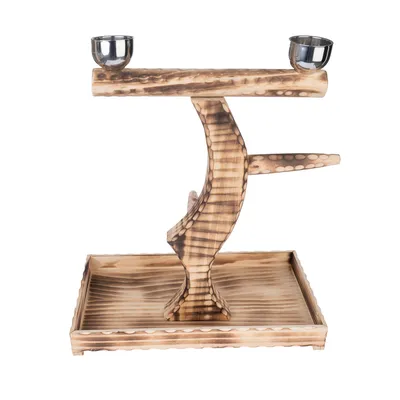 Faállvány két rozsdamentes acél tálal, modern design és égetett fa hatás.