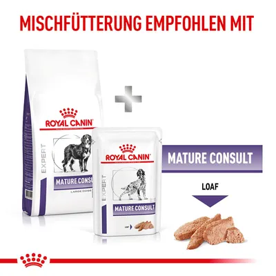 Royal Canin Expert Mature Consult za velike pse. Priporočeno mešano hranjenje s suho hrano in mokro hrano Loaf.