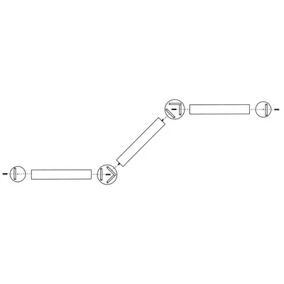 Montageanleitung für ein mehrteiliges Produkt mit Verbindungselementen und Schrauben. Schrittweise Darstellung der Zusammenbaupositionen.