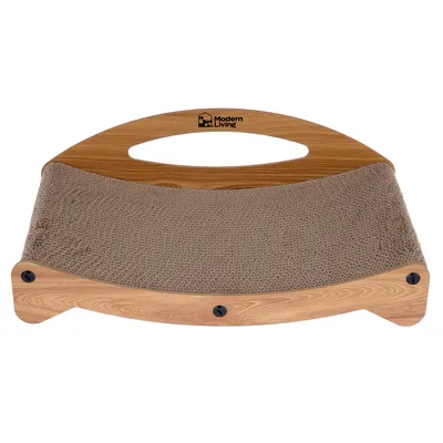 Modern Living grebalica od drva s površinom od valovitog kartona, ergonomski dizajn i ručka za nošenje.