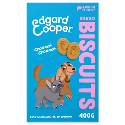 Edgard Cooper Bravo Biscuits, saumon et poulet, 400g. Sans sucres ajoutés. Crunch Crunch.