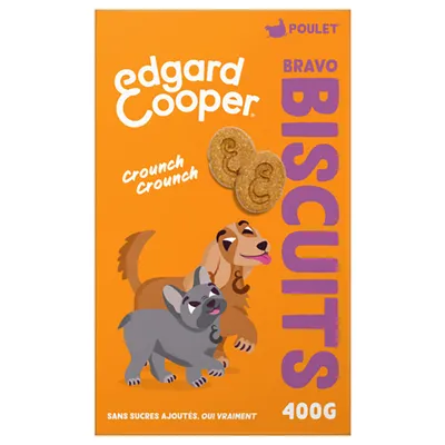Edgard Cooper Bravo Biscuits au poulet, Crunch Crunch, 400g. Sans sucres ajoutés.