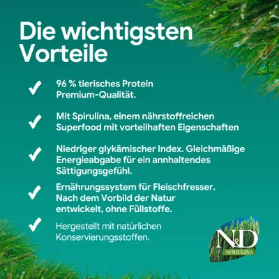 Die wichtigsten Vorteile: 96% tierisches Protein, Spirulina als nährstoffreiches Superfood, niedriger glykämischer Index, Ernährungssystem ohne Füllstoffe, natürliche Konservierungsstoffe. Die wichtigsten Vorteile: 96% tierisches Protein, Spirulina als nährstoffreiches Superfood, niedriger glykämischer Index, Ernährungssystem ohne Füllstoffe, natürliche Konservierungsstoffe.