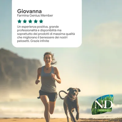 Valutazione di Giovanna, Farmina Genius Member: esperienza positiva, alta qualità dei prodotti, miglioramento del benessere dei pet. 5 stelle. Valutazione di Giovanna, Farmina Genius Member: esperienza positiva, alta qualità dei prodotti, miglioramento del benessere dei pet. 5 stelle.