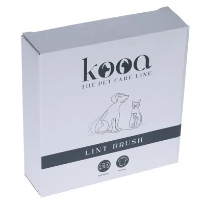 kooa The Pet Care Line szczotka do usuwania sierści. Odpowiednia do mebli tapicerowanych i tkanin. Opakowanie z ilustracją psa i kota.