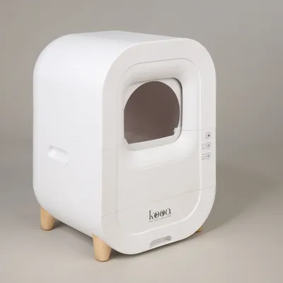 kooa. White pet furniture with wooden legs and oval entrance, suitable for pet care or as a retreat.