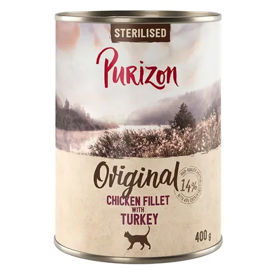 Purizon Sterilised Original Chicken Fillet with Turkey, 14% vet, 400 g blik. Hoogwaardig kattenvoer met 45% kipfilet.