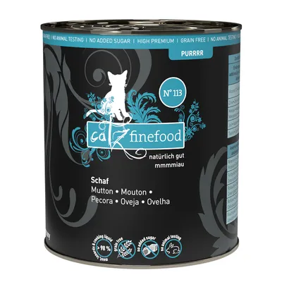 Catz Finefood Nr. 113, jagnjetina. Brez žit, brez dodanega sladkorja, brez testiranja na živalih, visoka kakovost. Sestavine: 98% mesa in juhe.