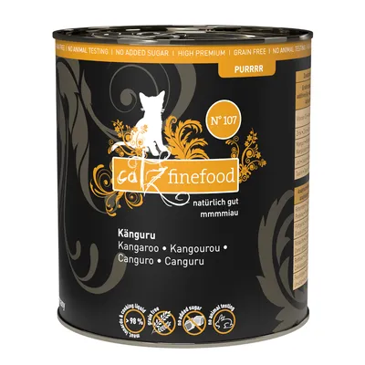 Catz Finefood Nr. 107, kenguru, naravno dobro, brez dodanega sladkorja, brez žit, brez testiranja na živalih, 98 % mesa, premium hrana za mačke v pločevinki.