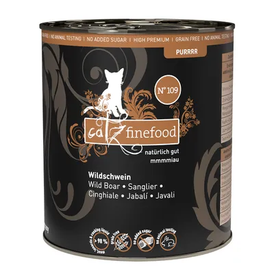 Catz Finefood Nr. 109, divja svinja, brez dodanega sladkorja, brez žit, brez testiranja na živalih, 98 % mesa.